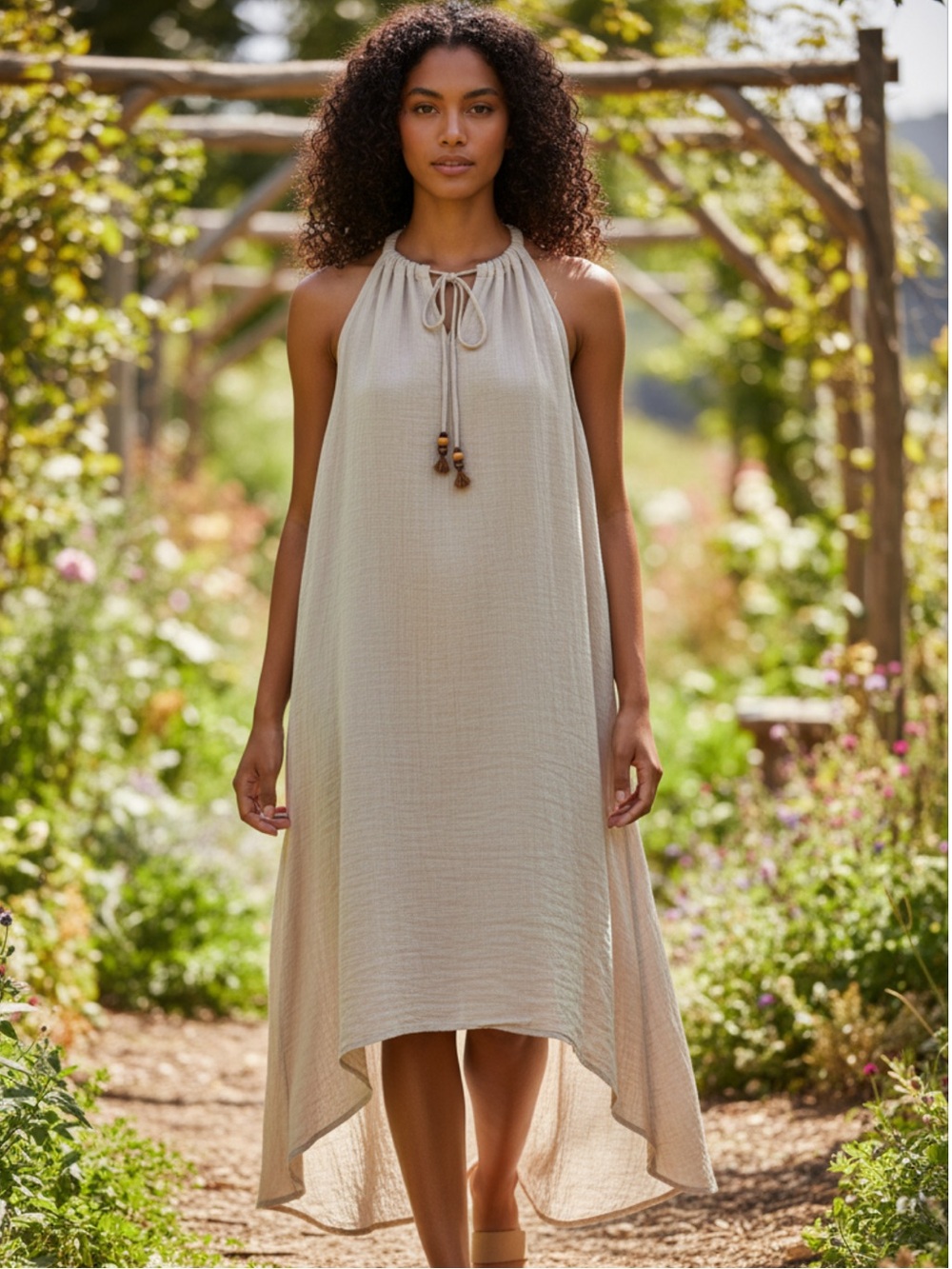 Mlle Gabrielle Cream Halter High-Low Dress